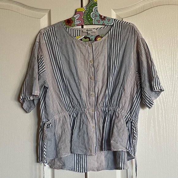 Madewell striped drawstring button front‎ blouse size Small Host Pick! - Picture 2 of 14